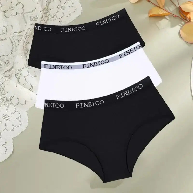 FINETOO 3Pcs Cotton Letter Belt Underwear Women's Panties Sexy Breathable Low Waist Briefs Female Stretch Comfortable Lingerie - The Lady's Haven
