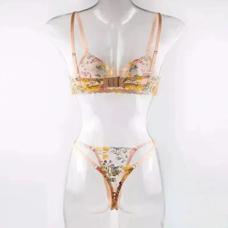 Floral Embroidery Lingerie Set Women Sheer 2 - Piece Boho Bra + Panty Underwear Set Intimates - The Lady's Haven
