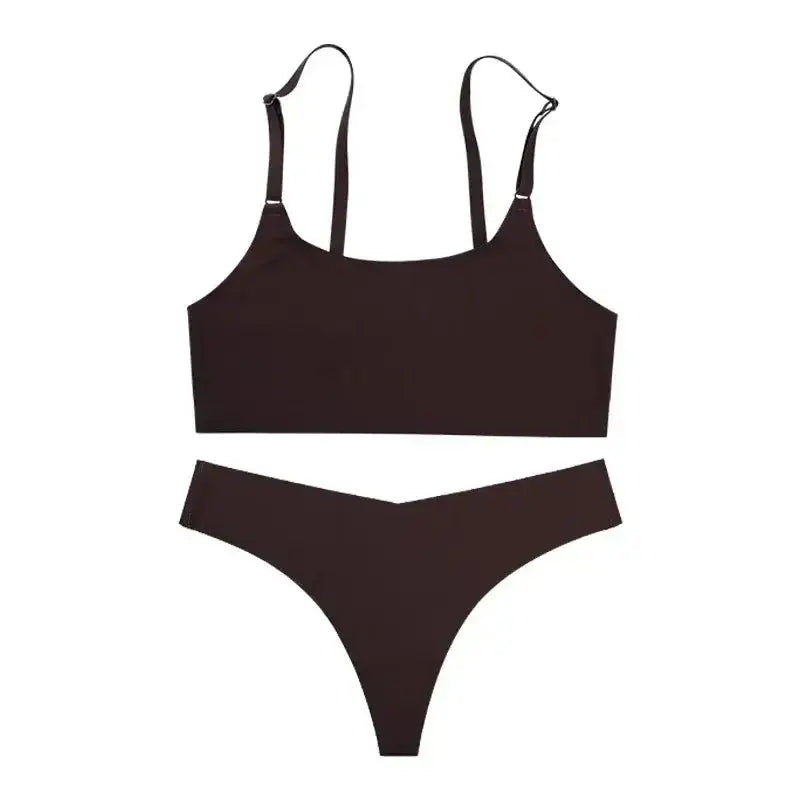 High Quality Latest Design US Size Stylish Solid Ice Silk Seamless Wireless Bras And Women Underwear Set - The Lady's Haven