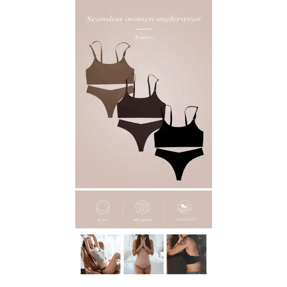 High Quality Latest Design US Size Stylish Solid Ice Silk Seamless Wireless Bras And Women Underwear Set - The Lady's Haven