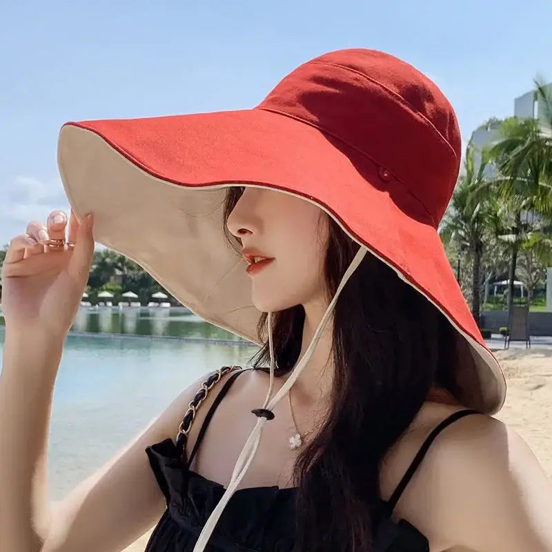 Wide Brim UPF 50 + Sun Hat Women Anti-UV Protection Hiking Fisherman Cap Fold Summer Solid Beach Hat 2024 Double sided