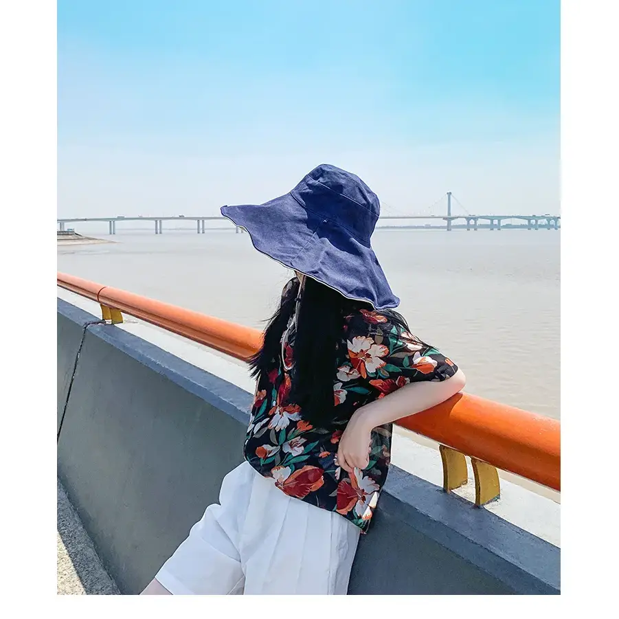 Wide Brim UPF 50 + Sun Hat Women Anti-UV Protection Hiking Fisherman Cap Fold Summer Solid Beach Hat 2024 Double sided