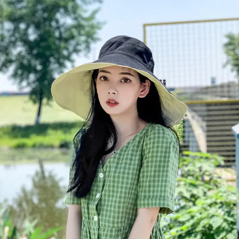 Wide Brim UPF 50 + Sun Hat Women Anti-UV Protection Hiking Fisherman Cap Fold Summer Solid Beach Hat 2024 Double sided