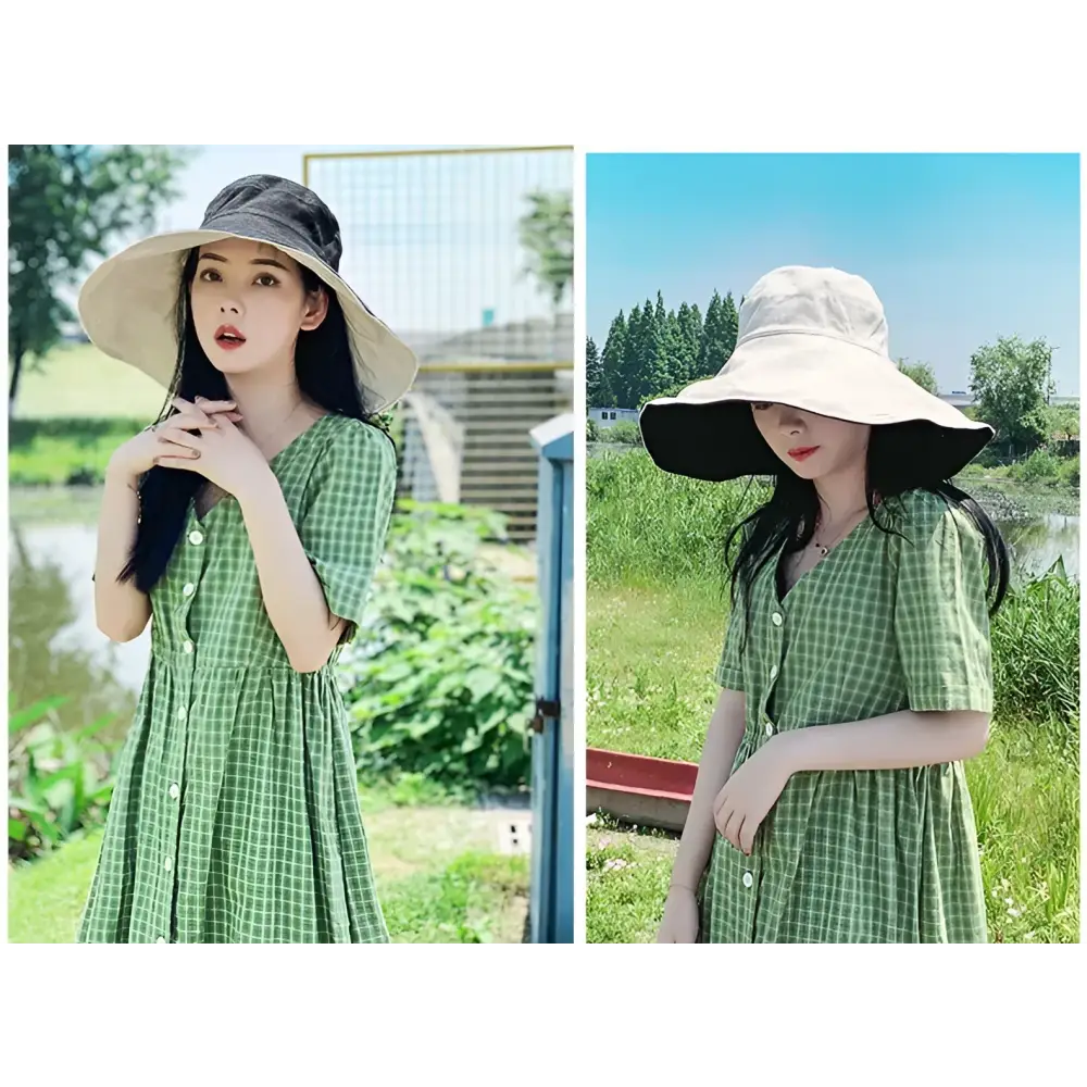 Wide Brim UPF 50 + Sun Hat Women Anti-UV Protection Hiking Fisherman Cap Fold Summer Solid Beach Hat 2024 Double sided