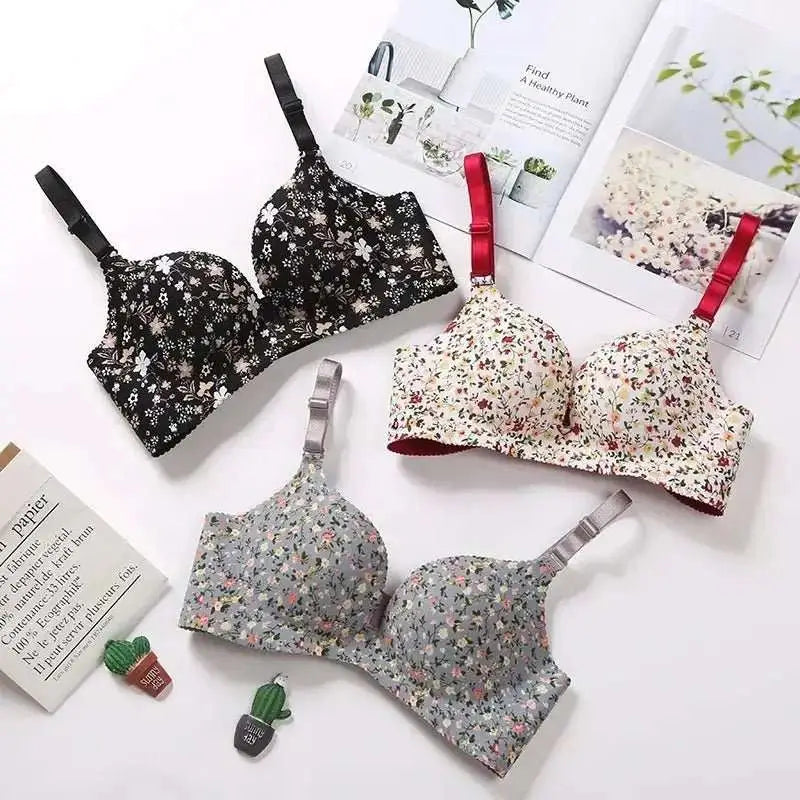 Women Flower Print Seamless Bra Sexy Lingerie Floral Push Up Bras One - Piece Underwear - The Lady's Haven