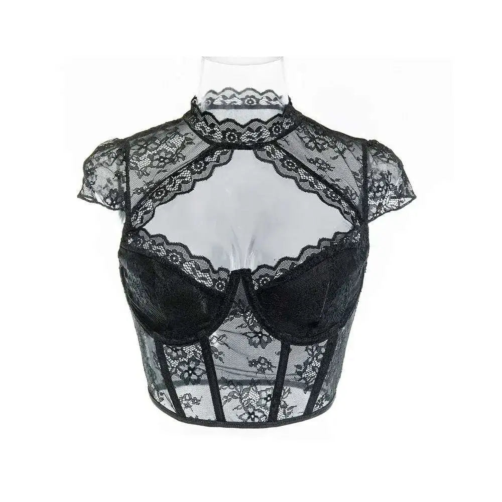 Women's Hollow Out Lace Sexy Crop Top Ladies Girls Floral Embroidery Halter Top Underwire Push Up Bra Women Corset Top Bustier - The Lady's Haven