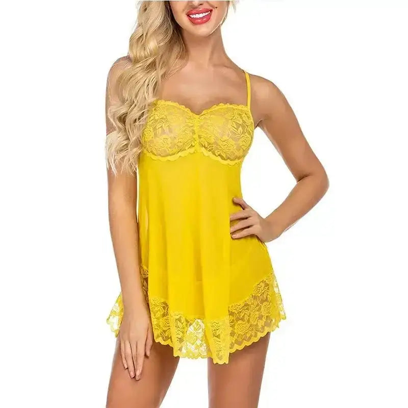 Women's Sexy Lace Nightdress Women's Bow Lingerie Pajamas Set Babydoll Costumes Erotic Hot Dresses Exotic Pajamas Sex Sleepwear - The Lady's Haven