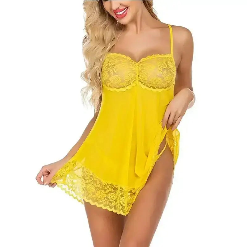 Women's Sexy Lace Nightdress Women's Bow Lingerie Pajamas Set Babydoll Costumes Erotic Hot Dresses Exotic Pajamas Sex Sleepwear - The Lady's Haven