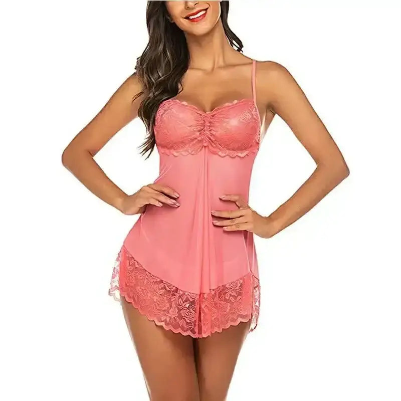 Women's Sexy Lace Nightdress Women's Bow Lingerie Pajamas Set Babydoll Costumes Erotic Hot Dresses Exotic Pajamas Sex Sleepwear - The Lady's Haven