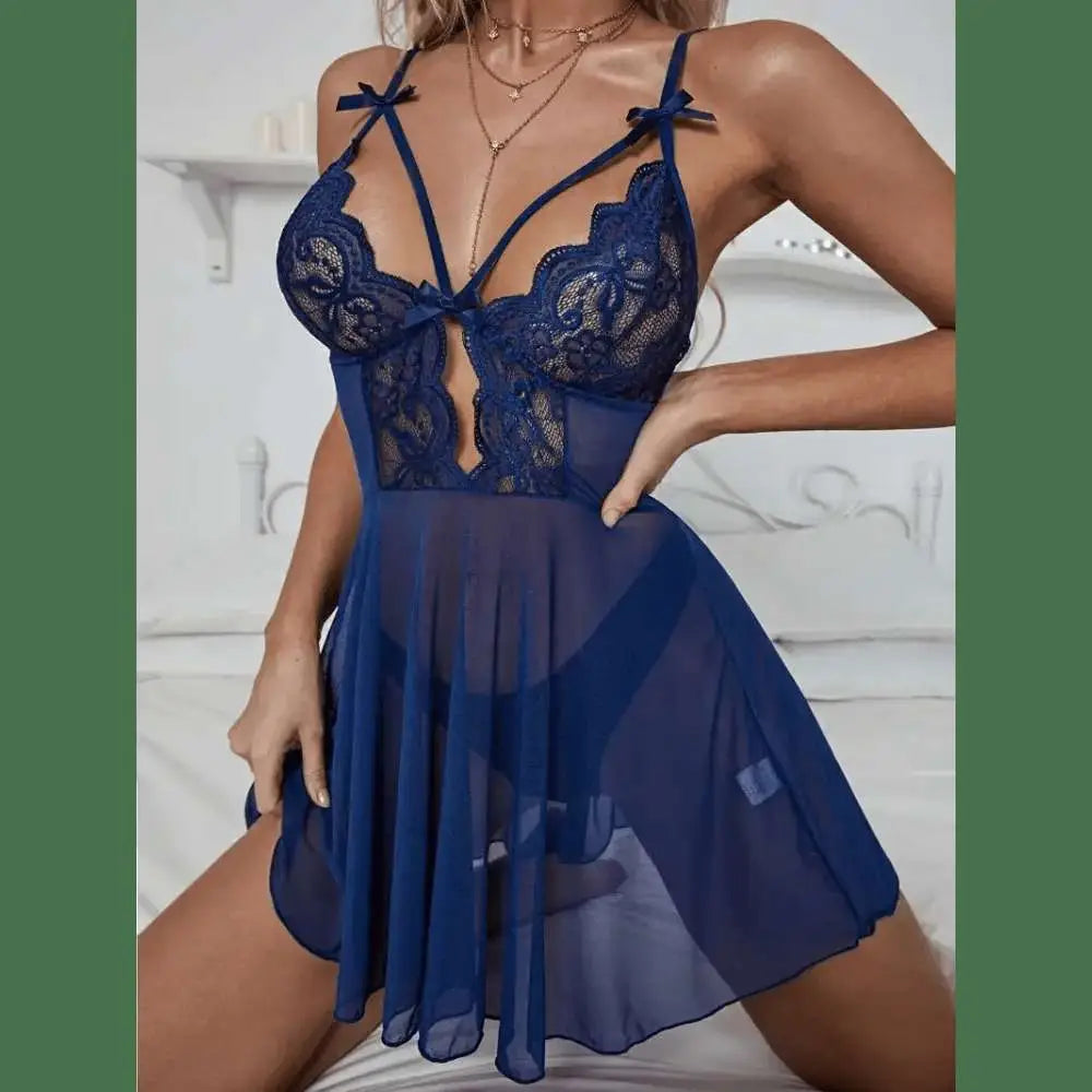 Women's Sexy Lace Nightdress Women's Bow Lingerie Pajamas Set Babydoll Costumes Erotic Hot Dresses Exotic Pajamas Sex Sleepwear - The Lady's Haven