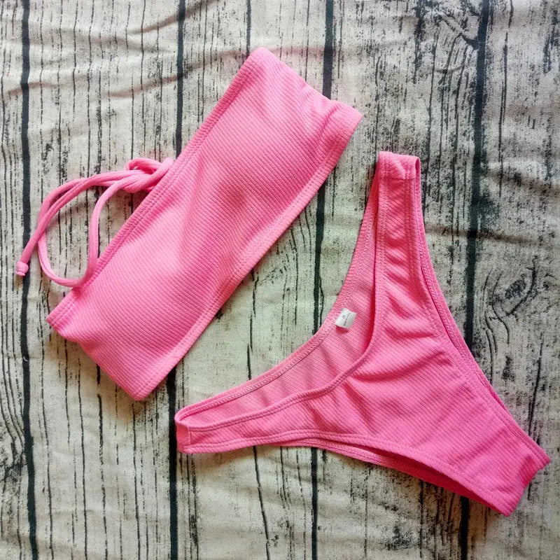 2019 Solid Bikini Brazillian Swimsuit Women Bikini Set Sexy Off Shoulder Swimwear Female Swimming Biquini Maillot De
