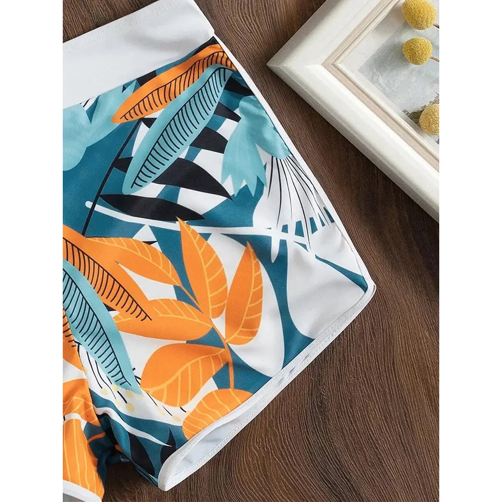 2023 Halter Bikini Set Short Swimsuit Women High Waist Swimwear Female Printed Bathers Swimming Bathing Swim Suit