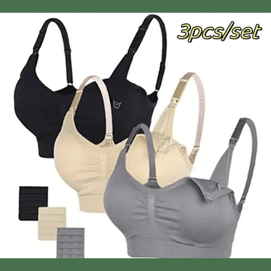 3pcs/Set High Quality Maternity Nursing Bras Cotton Breastfeeding Pregnant Underwear Seamless Large Size Breathable Bra Push Up - The Lady's Haven