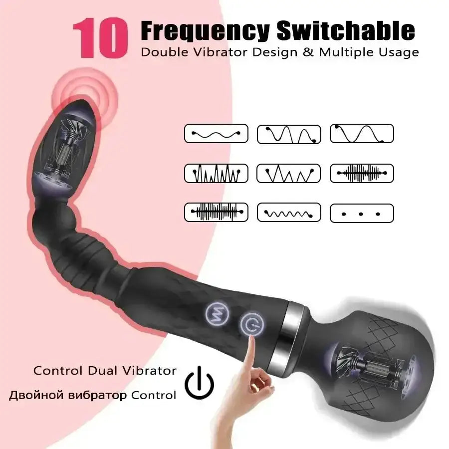 AV Magic Wand Anal Plug Double - ended Vibrators Women G - spot Clit Stimulator Men Butt Plug Masturbator Sex Toys for Couples - The Lady's Haven