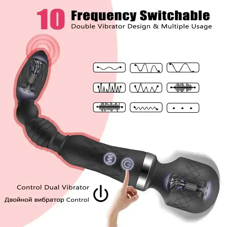 AV Magic Wand Anal Plug Double - ended Vibrators Women G - spot Clit Stimulator Men Butt Plug Masturbator Sex Toys for Couples - The Lady's Haven