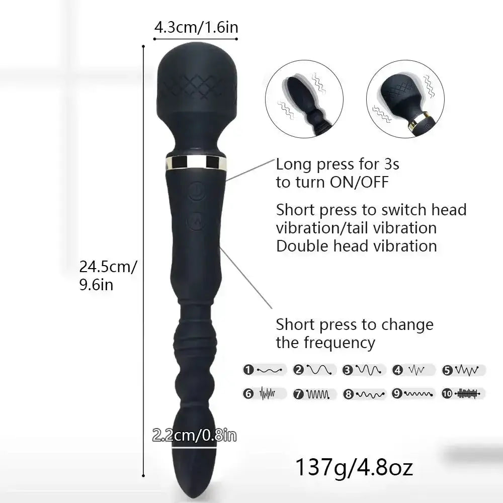 AV Magic Wand Anal Plug Double - ended Vibrators Women G - spot Clit Stimulator Men Butt Plug Masturbator Sex Toys for Couples - The Lady's Haven