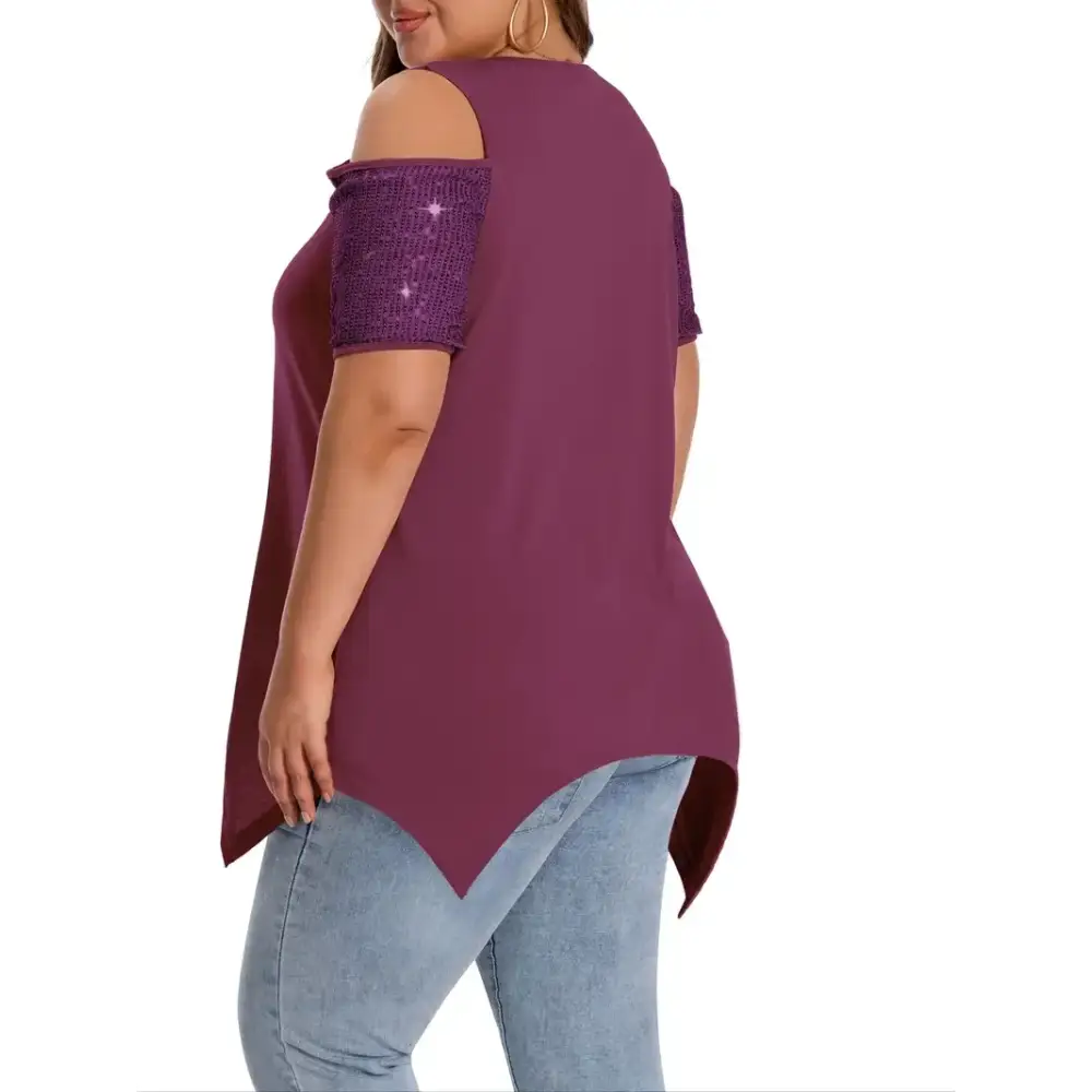 Shop the Elegant Plus Size Sequin Detail T-Shirt, featuring a crew neck and medium stretch knit fabric for comfort.