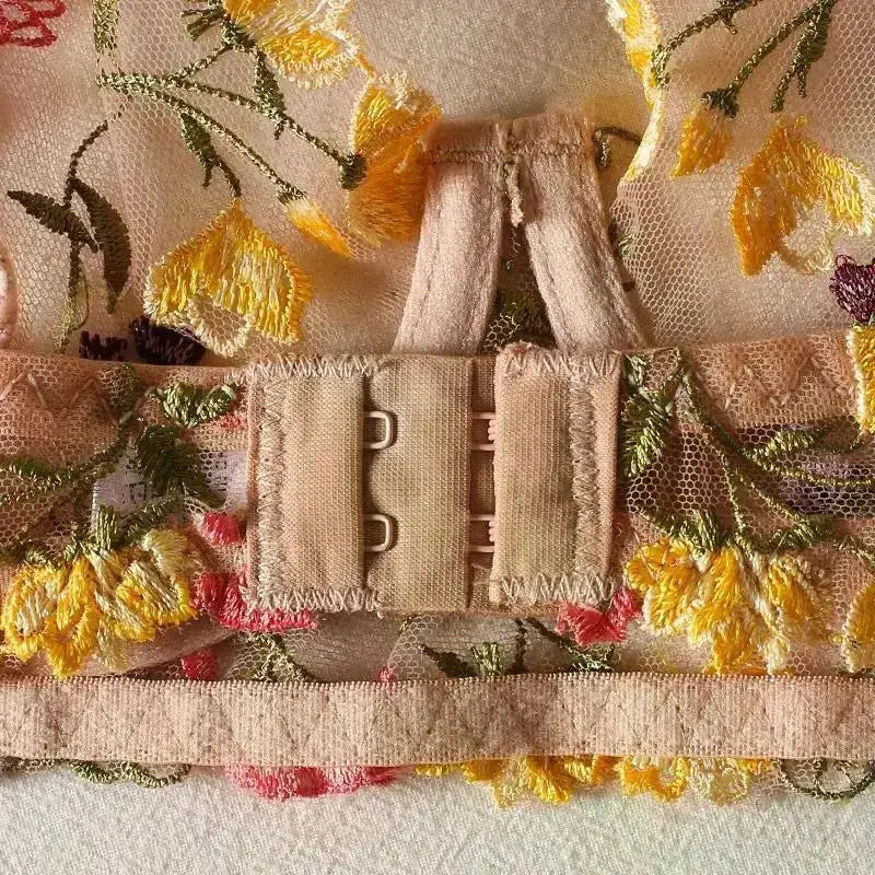Floral Embroidery Lingerie Set Women Sheer 2 - Piece Boho Bra + Panty Underwear Set Intimates - The Lady's Haven