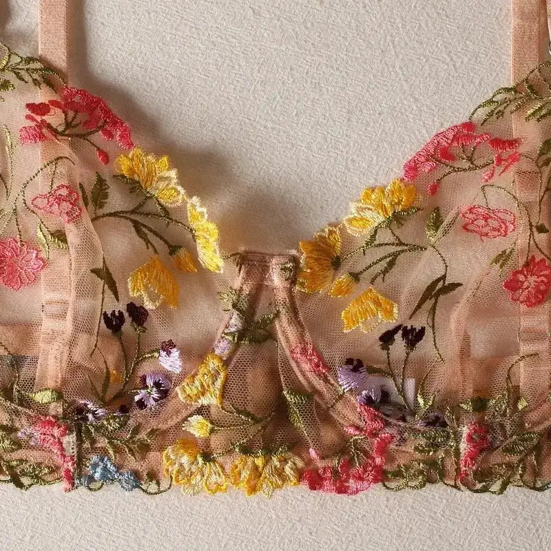 Floral Embroidery Lingerie Set Women Sheer 2 - Piece Boho Bra + Panty Underwear Set Intimates - The Lady's Haven