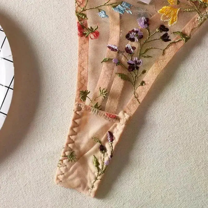 Floral Embroidery Lingerie Set Women Sheer 2 - Piece Boho Bra + Panty Underwear Set Intimates - The Lady's Haven