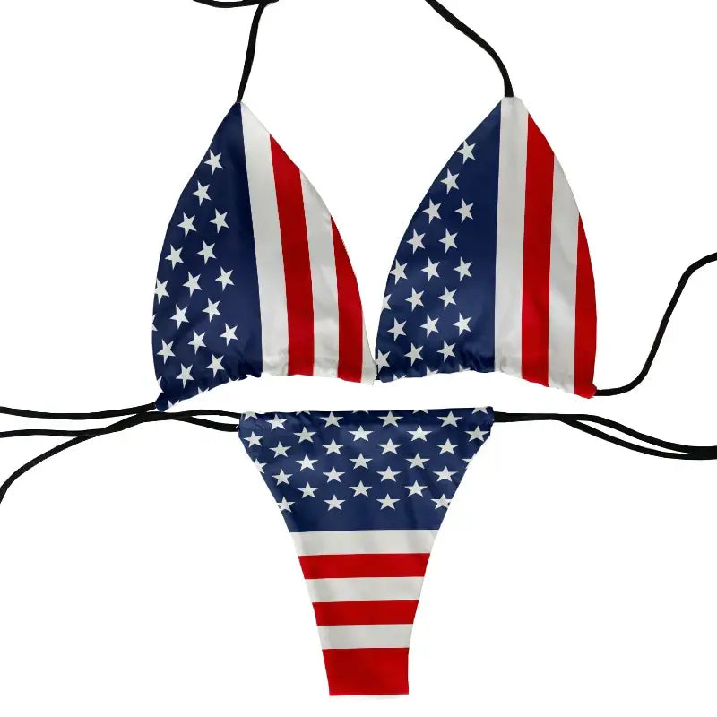 Funny flag pattern printed swimsuit ladies beach swimming two-piece suit women’s bikini fashion gift - style4