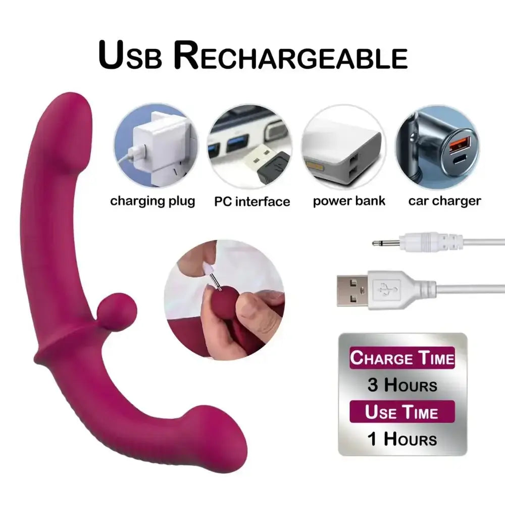 G-Spot Double-Ended Adult Sex Toys with 10 Modes Strapless Strap-on Dildo Vibrator with Remote Control for Women