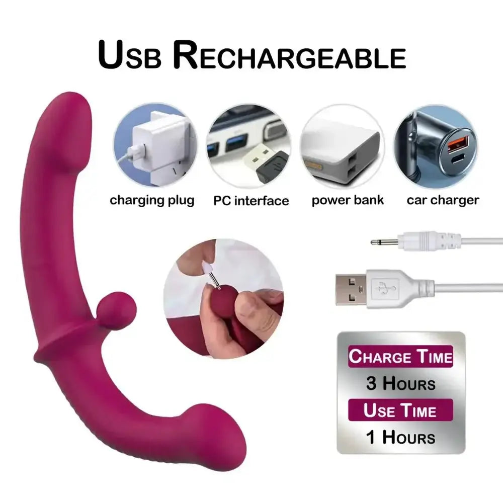 G-Spot Double-Ended Adult Sex Toys with 10 Modes Strapless Strap-on Dildo Vibrator with Remote Control for Women