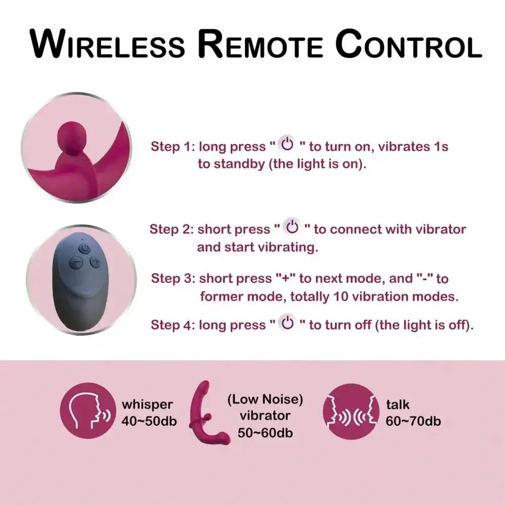 G-Spot Double-Ended Adult Sex Toys with 10 Modes Strapless Strap-on Dildo Vibrator with Remote Control for Women
