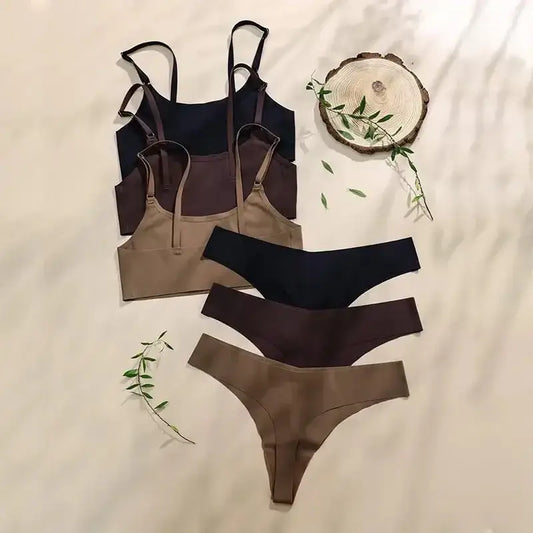 High Quality Latest Design US Size Stylish Solid Ice Silk Seamless Wireless Bras And Women Underwear Set - The Lady's Haven