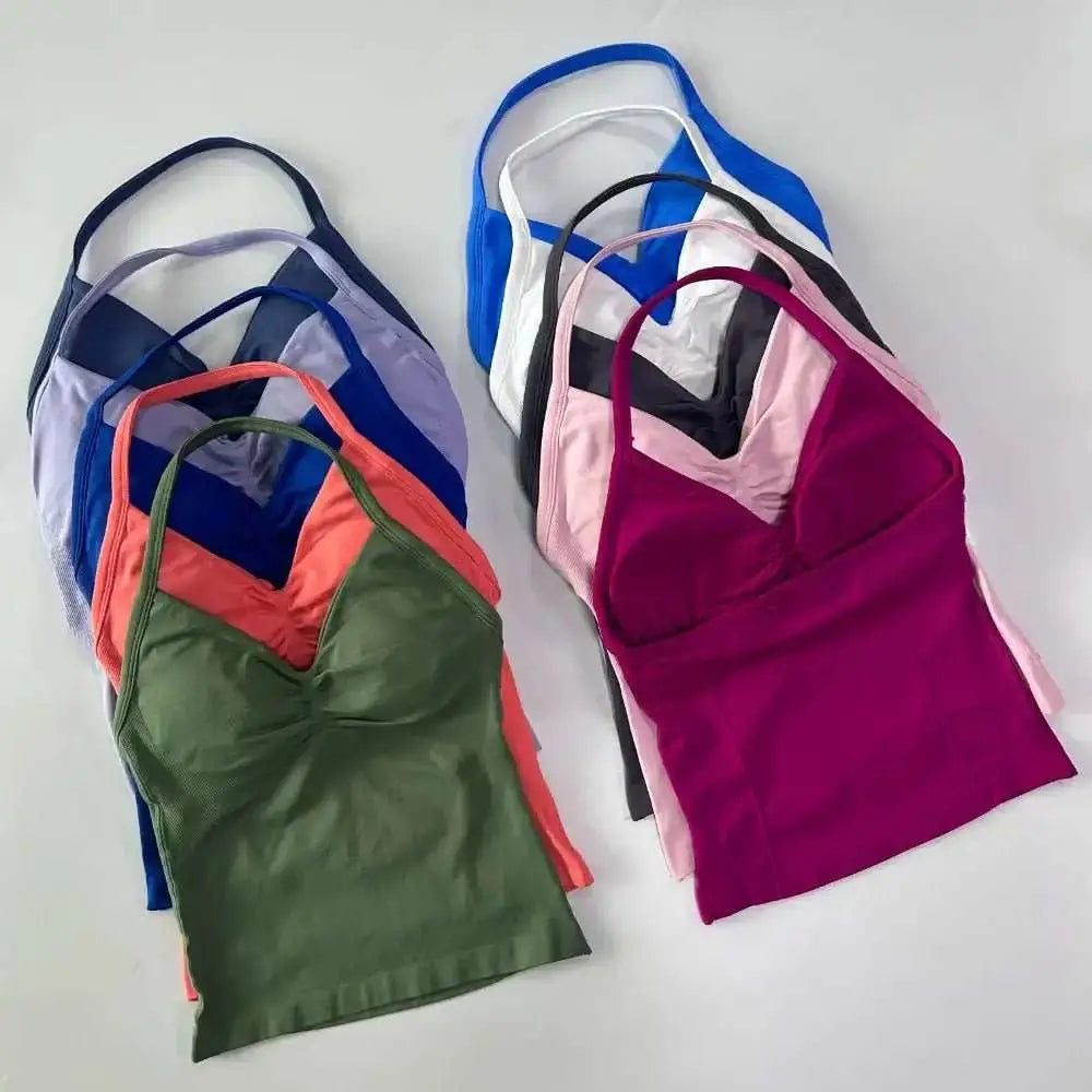 Impact Longline Strappy Gym Top Custom Logo Backless Gym Clothes Women Scrunch Built - in Bra With Removable Cups Yoga Tank Tops - The Lady's Haven
