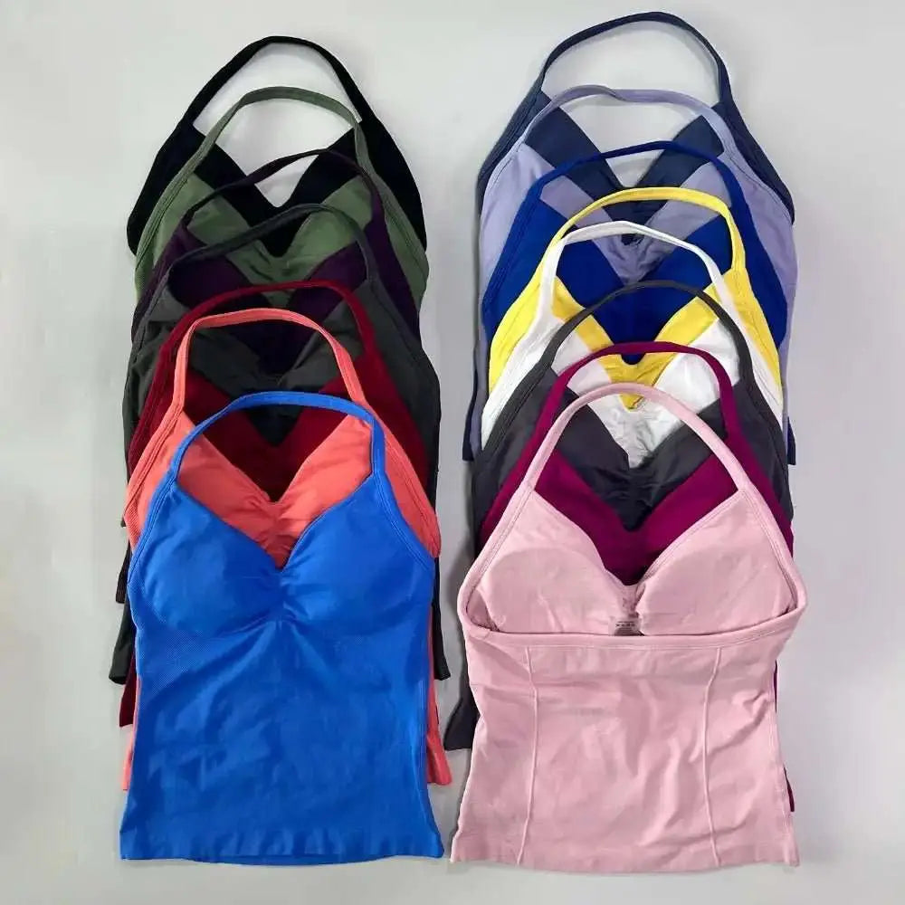 Impact Longline Strappy Gym Top Custom Logo Backless Gym Clothes Women Scrunch Built - in Bra With Removable Cups Yoga Tank Tops - The Lady's Haven