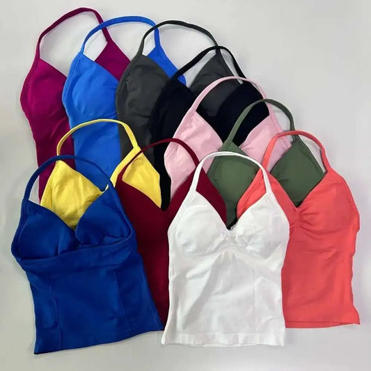 Impact Longline Strappy Gym Top Custom Logo Backless Gym Clothes Women Scrunch Built - in Bra With Removable Cups Yoga Tank Tops - The Lady's Haven