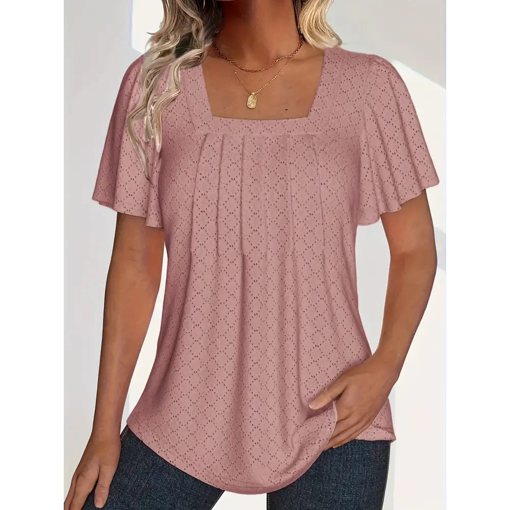 Stylish plus size spring and summer fashionable and elegant hollow tops for women with loose ruffle sleeves, perfect for office wear.