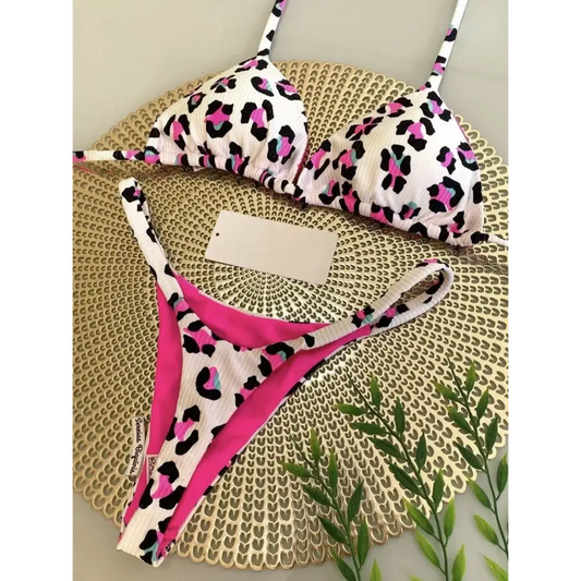 Swimwear Women Cute Cherry Print Brazilian Thong Bikini Set Sexy Thong Swimsuit Two Pieces Bathing Suit Women 2023