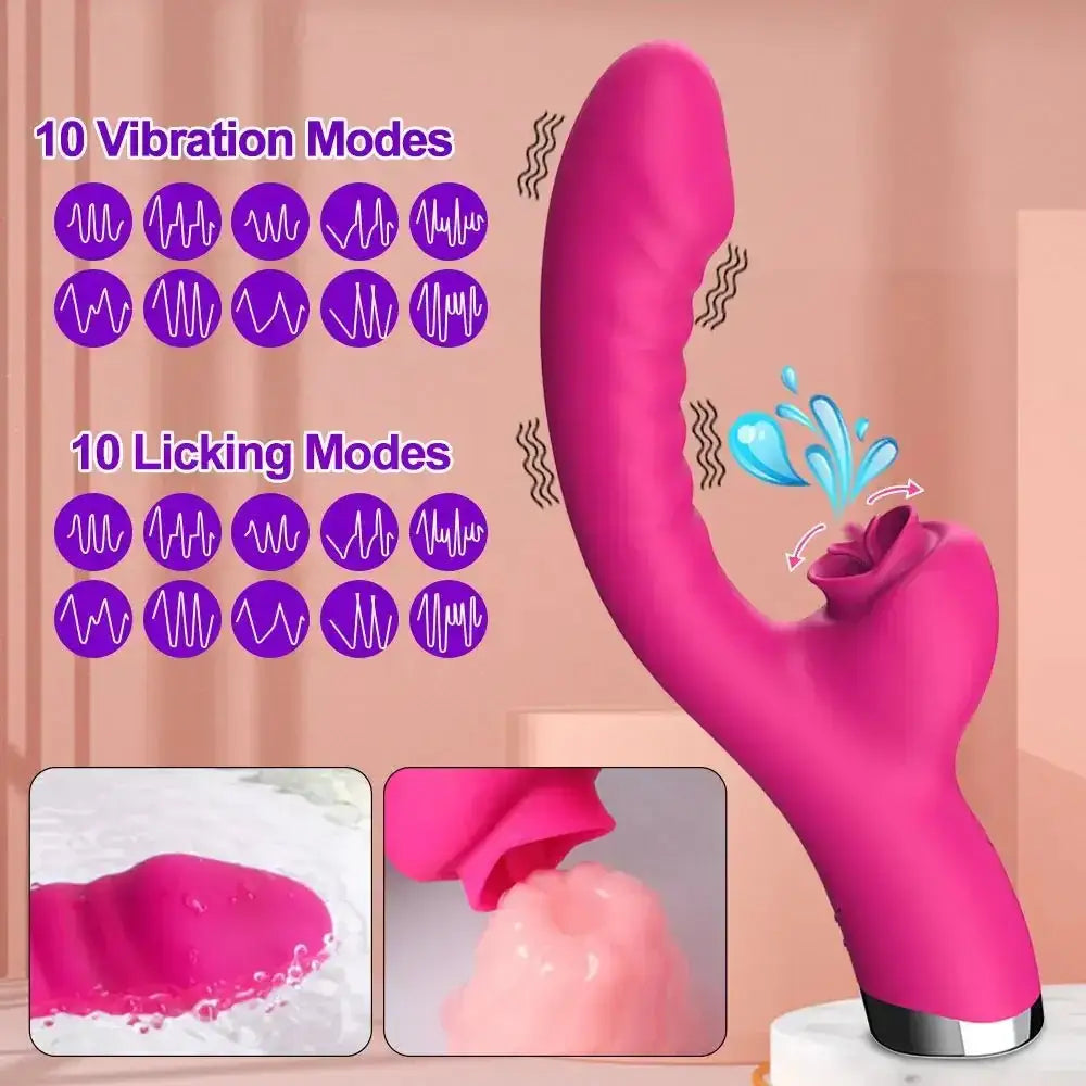 Tongue Licking Vibrator 2 In 1 Adult Women Sex Toys Dildos Vibrators Clitoris Stimulator With 20 Speeds Vibrators Sex Product - The Lady's Haven