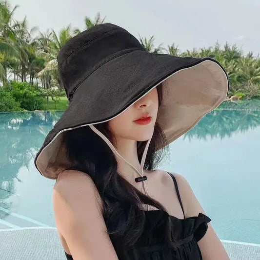 Wide Brim UPF 50 + Sun Hat Women Anti-UV Protection Hiking Fisherman Cap Fold Summer Solid Beach Hat 2024 Double sided