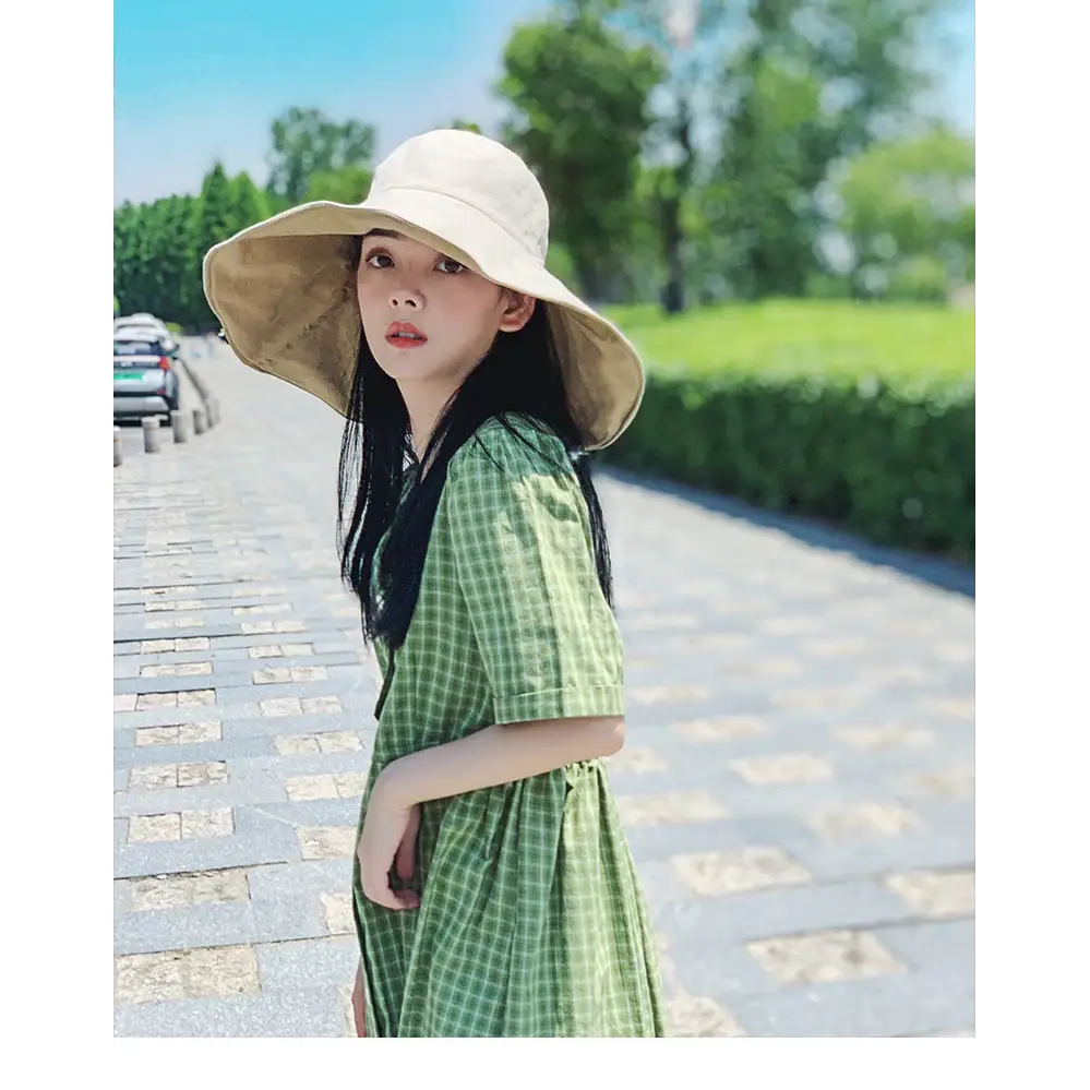Wide Brim UPF 50 + Sun Hat Women Anti-UV Protection Hiking Fisherman Cap Fold Summer Solid Beach Hat 2024 Double sided