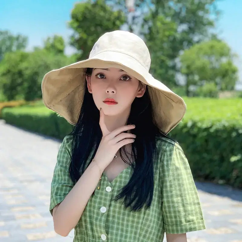 Wide Brim UPF 50 + Sun Hat Women Anti-UV Protection Hiking Fisherman Cap Fold Summer Solid Beach Hat 2024 Double sided