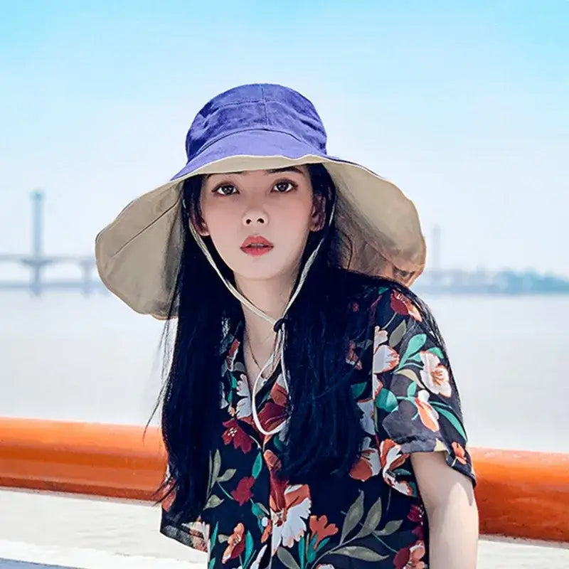 Wide Brim UPF 50 + Sun Hat Women Anti-UV Protection Hiking Fisherman Cap Fold Summer Solid Beach Hat 2024 Double sided