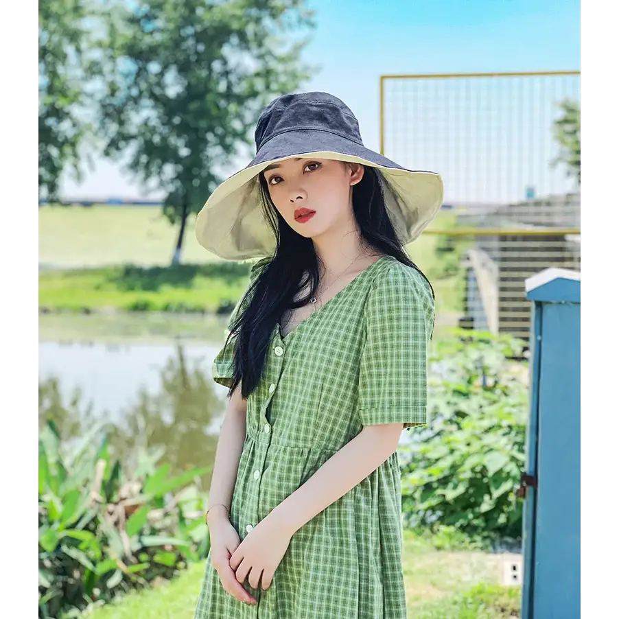 Wide Brim UPF 50 + Sun Hat Women Anti-UV Protection Hiking Fisherman Cap Fold Summer Solid Beach Hat 2024 Double sided