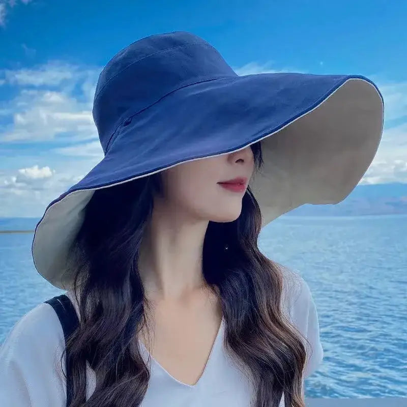 Wide Brim UPF 50 + Sun Hat Women Anti-UV Protection Hiking Fisherman Cap Fold Summer Solid Beach Hat 2024 Double sided