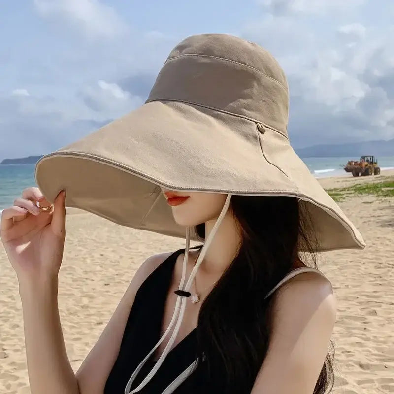 Wide Brim UPF 50 + Sun Hat Women Anti-UV Protection Hiking Fisherman Cap Fold Summer Solid Beach Hat 2024 Double sided