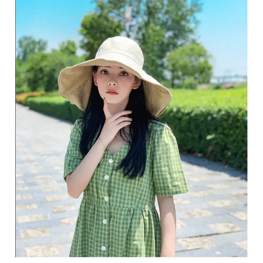 Wide Brim UPF 50 + Sun Hat Women Anti-UV Protection Hiking Fisherman Cap Fold Summer Solid Beach Hat 2024 Double sided