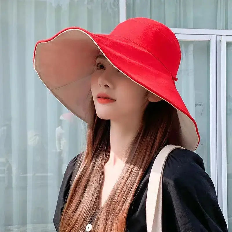 Wide Brim UPF 50 + Sun Hat Women Anti-UV Protection Hiking Fisherman Cap Fold Summer Solid Beach Hat 2024 Double sided