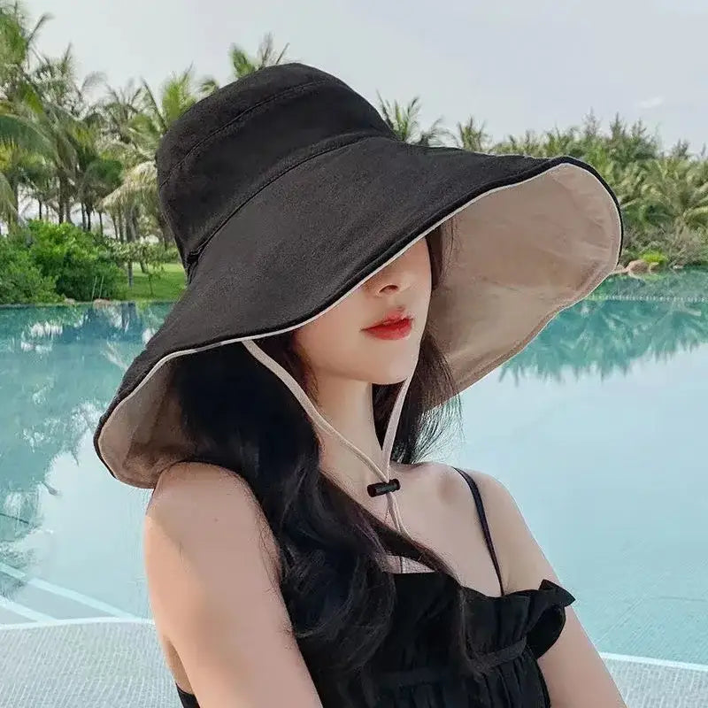 Wide Brim UPF 50 + Sun Hat Women Anti-UV Protection Hiking Fisherman Cap Fold Summer Solid Beach Hat 2024 Double sided