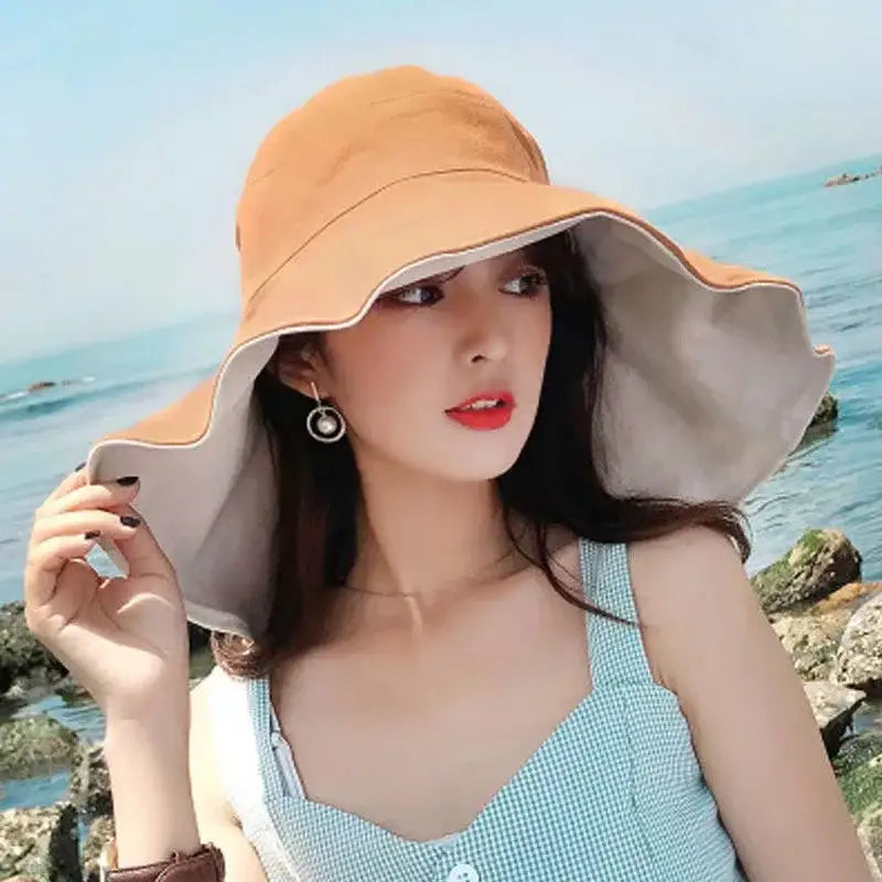 Wide Brim UPF 50 + Sun Hat Women Anti-UV Protection Hiking Fisherman Cap Fold Summer Solid Beach Hat 2024 Double sided