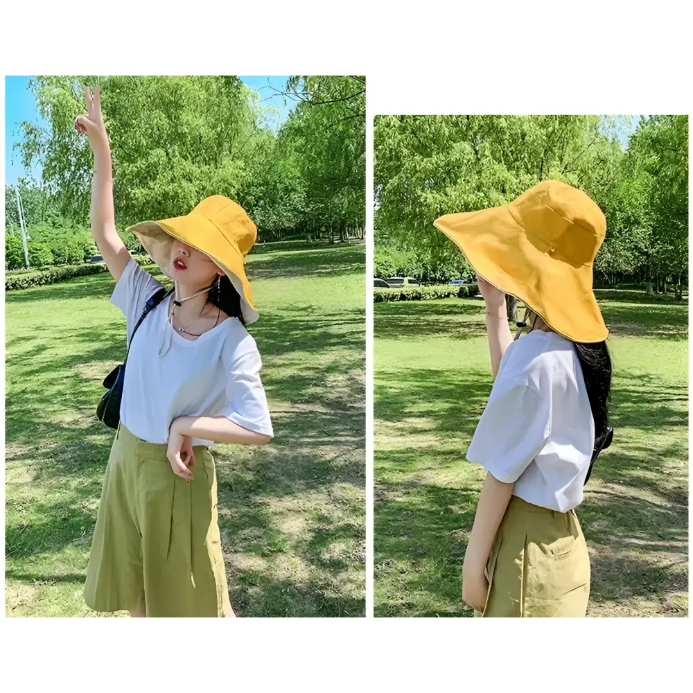 Wide Brim UPF 50 + Sun Hat Women Anti-UV Protection Hiking Fisherman Cap Fold Summer Solid Beach Hat 2024 Double sided