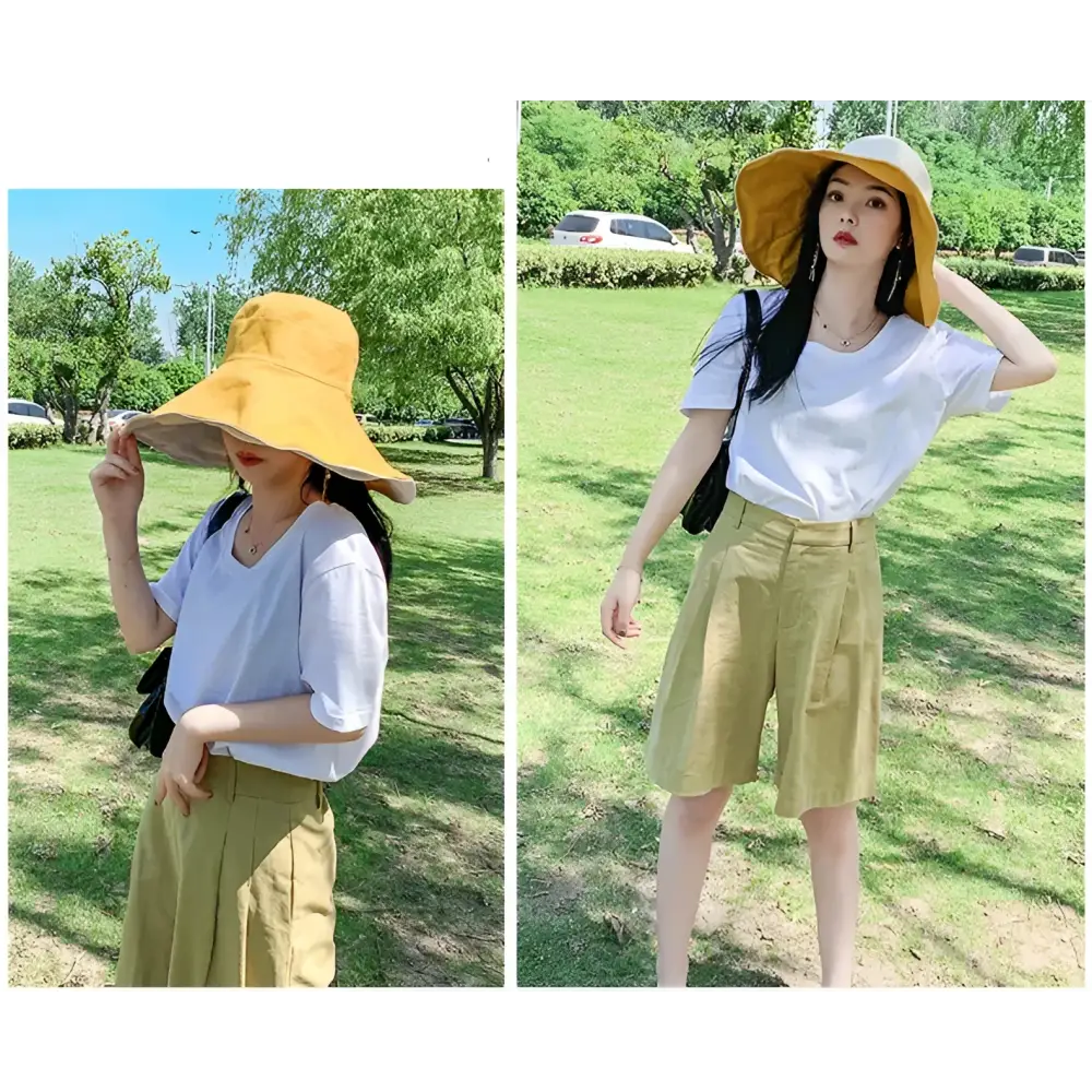 Wide Brim UPF 50 + Sun Hat Women Anti-UV Protection Hiking Fisherman Cap Fold Summer Solid Beach Hat 2024 Double sided