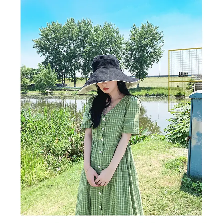 Wide Brim UPF 50 + Sun Hat Women Anti-UV Protection Hiking Fisherman Cap Fold Summer Solid Beach Hat 2024 Double sided