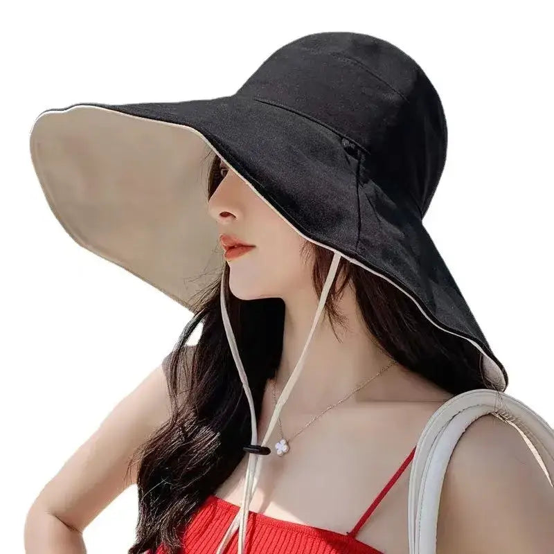 Wide Brim UPF 50 + Sun Hat Women Anti-UV Protection Hiking Fisherman Cap Fold Summer Solid Beach Hat 2024 Double sided